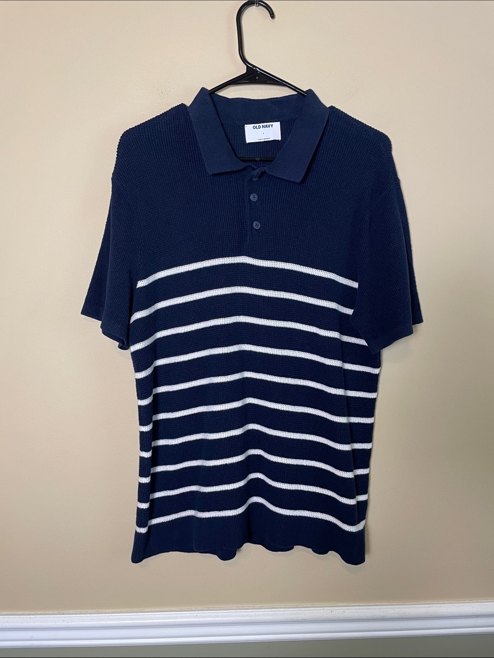 Old Navy Women’s Knit Striped Navy Blue White Casual Comfy Preppy Polo Shirt